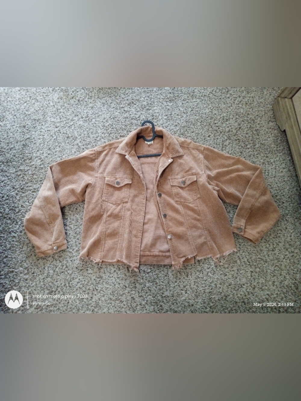 POL Frayed Hem Corduroy Trucker Jacket Teddy Bear Brown Size Large - Picture 5 of 8